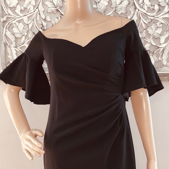 NWT BLACK CALVIN KLEIN OFF SHOULDER EVENING GOWN - Picture 4 of 7